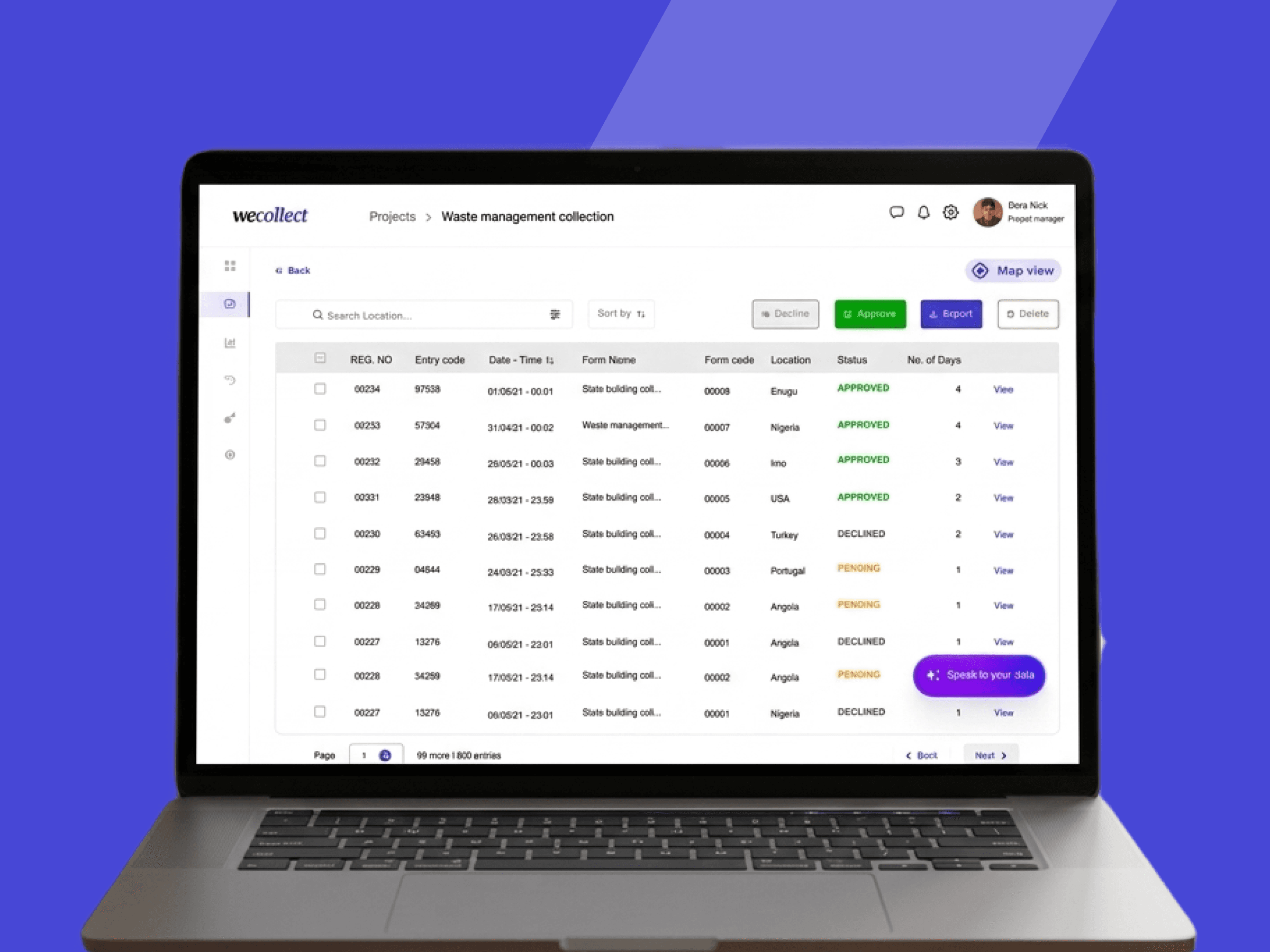 Wecollect platform dashboard